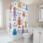 Cute doodle robots. Seamless pattern. Cartoon char シャワーカーテン (インサイチュ)