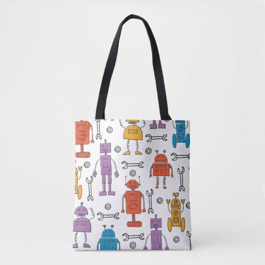 Cute doodle robots. Seamless pattern. Cartoon char トートバッグ (正面)