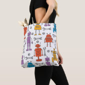 Cute doodle robots. Seamless pattern. Cartoon char トートバッグ (クローズアップ)