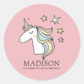 Cute Doodle Unicorn and Stars Birthday ラウンドシール (正面)