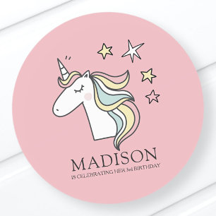 Cute Doodle Unicorn and Stars Birthday ラウンドシール