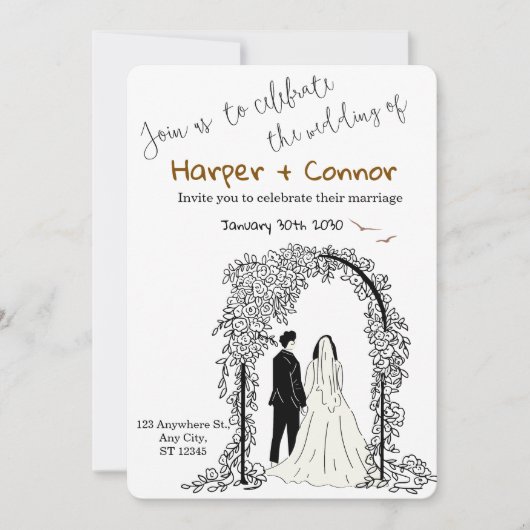 Cute Doodle Wedding Save the Date Invitation 招待状 (正面)