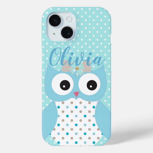 Cute Dotty Blue Owl Art Personalised Case-Mate iPhoneケース (裏面)