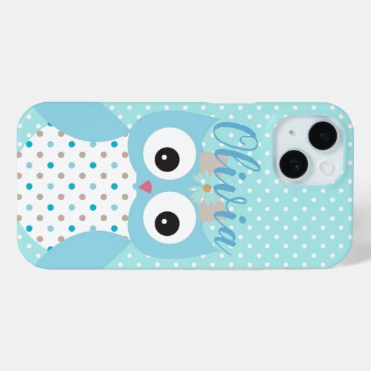 Cute Dotty Blue Owl Art Personalised Case-Mate iPhoneケース (裏面 (横))