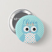 Cute Dotty Blue Owl Art Personalised Girls 缶バッジ (正面&裏面)