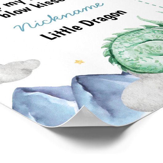 Cute Dragon 1st Birthday Milestone Sign ポスター (角)