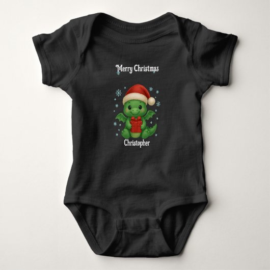 cute dragon Christmas holiday baby T-Shirt ベビーボディスーツ (正面)