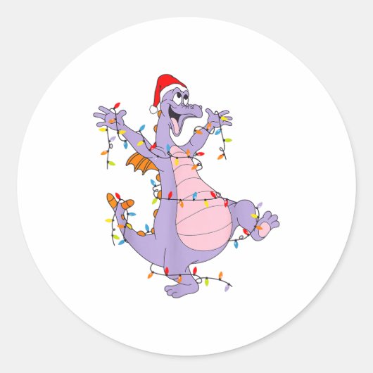 Cute Dragon Christmas Lights Santa Hat Animal Men  ラウンドシール (正面)
