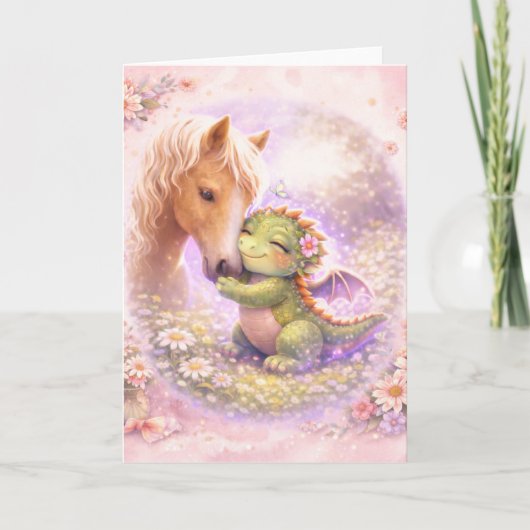Cute Dragon & Horse Friendship Greeting Card カード (正面)