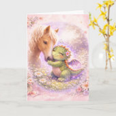 Cute Dragon & Horse Friendship Greeting Card カード (黄色い花)