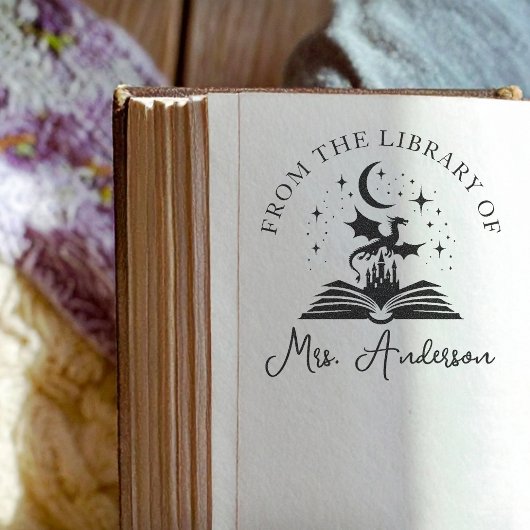 Cute Dragon Library Floral Grow your Mind Teacher セルフインキングスタンプ