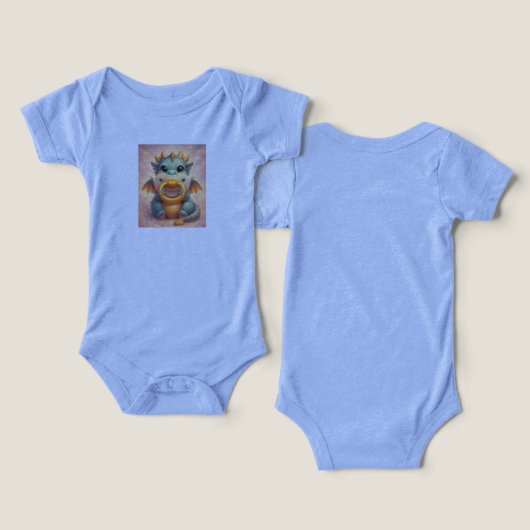 cute Dragon with Pacifier - Baby Bodysuit  (デザイン正面&裏面)