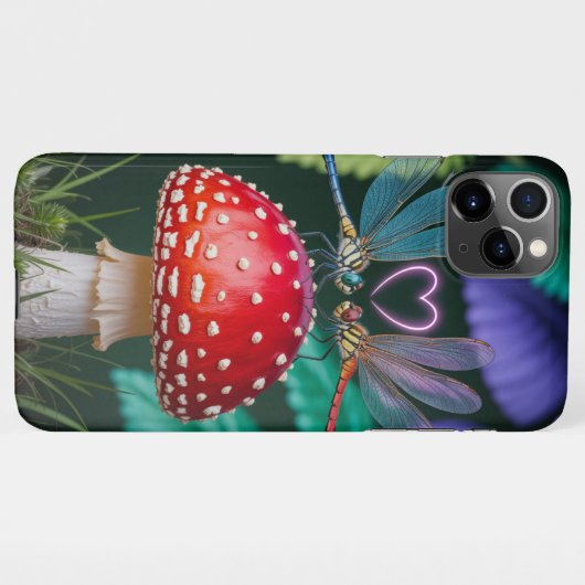 Cute Dragonflies on a Mushroom - iPhoneケース (裏面横)
