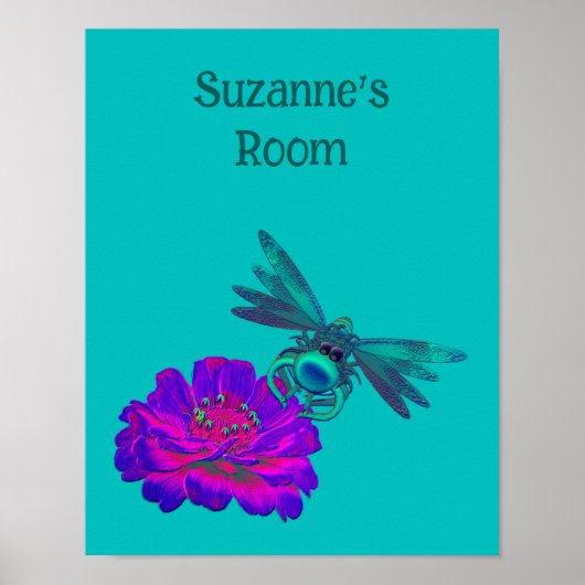 Cute Dragonfly Kids Room Personalized  ポスター (正面)