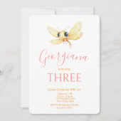 Cute Dragonfly Orange Pink Girl Birthday 招待状 (正面)