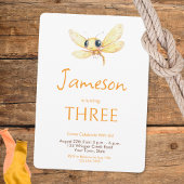 Cute Dragonfly Orange Yellow Boy Birthday 招待状