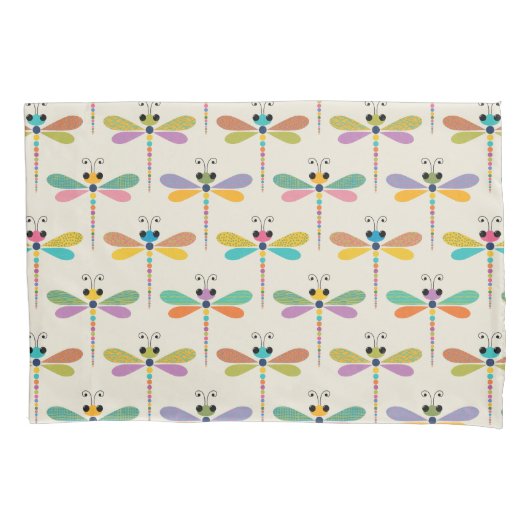 Cute Dragonfly Pattern on Cream 枕カバー (正面)