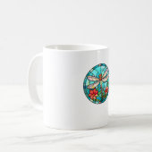 Cute Dragonfly Stained Glass Floral Dragon Fly Lov コーヒーマグカップ (正面左)