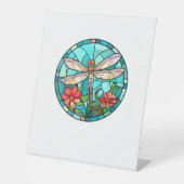 Cute Dragonfly Stained Glass Floral Dragon Fly Lov 台座サイン (正面)