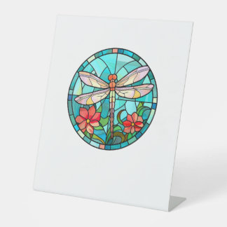 Cute Dragonfly Stained Glass Floral Dragon Fly Lov 台座サイン