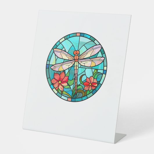 Cute Dragonfly Stained Glass Floral Dragon Fly Lov 台座サイン (正面)