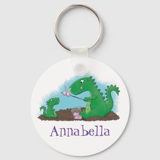 Cute dragons roasting marshmallows cartoon キーホルダー (正面)