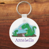 Cute dragons roasting marshmallows cartoon キーホルダー (正面)