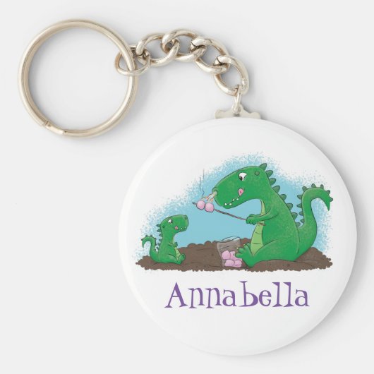 Cute dragons roasting marshmallows cartoon キーホルダー (正面)