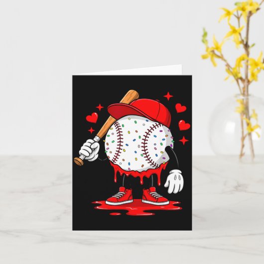 Cute Dripng Baseball Lover Valentines Day Boys Kid カード (黄色い花)