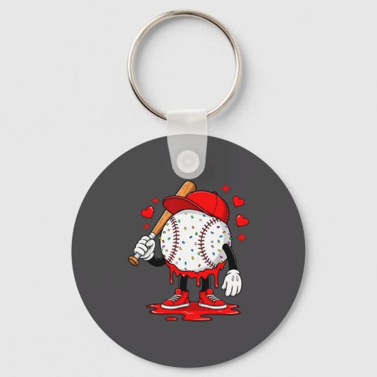 Cute Dripng Baseball Lover Valentines Day Boys Kid キーホルダー (正面)