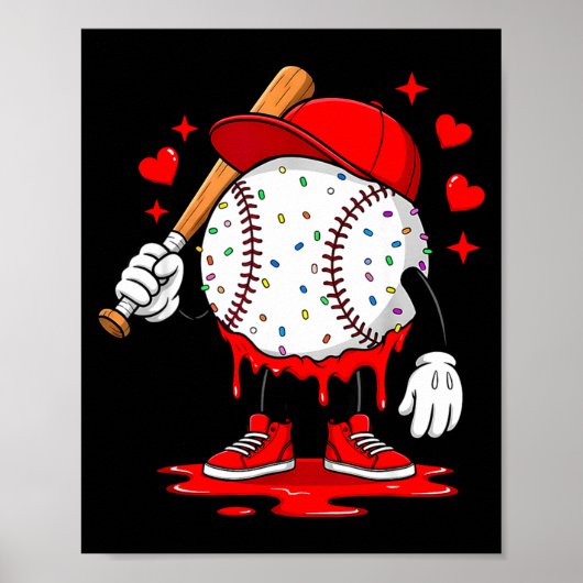 Cute Dripng Baseball Lover Valentines Day Boys Kid ポスター (正面)
