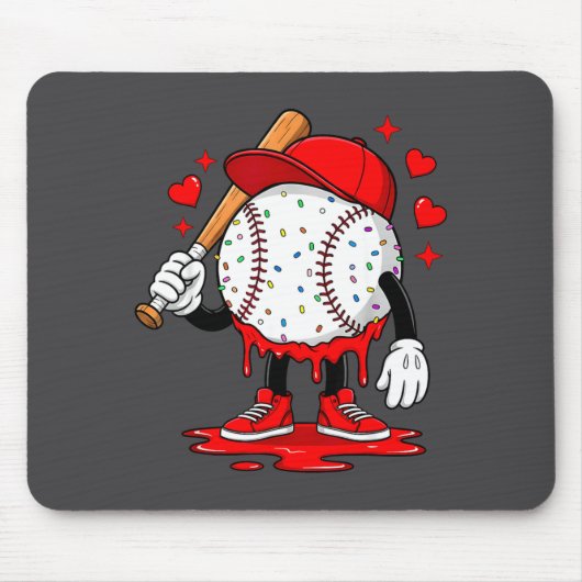 Cute Dripng Baseball Lover Valentines Day Boys Kid マウスパッド (正面)
