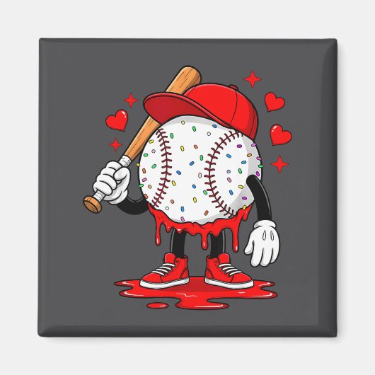 Cute Dripng Baseball Lover Valentines Day Boys Kid マグネット (正面)