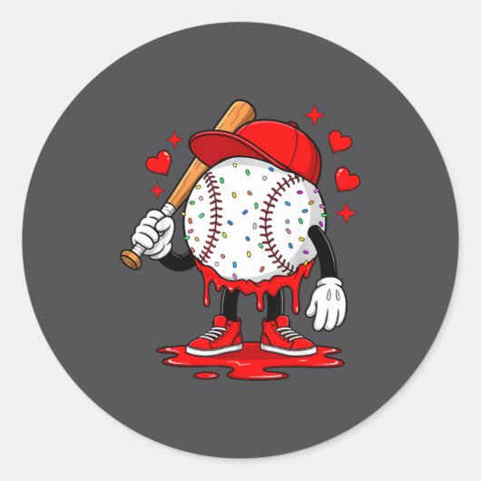 Cute Dripng Baseball Lover Valentines Day Boys Kid ラウンドシール (正面)
