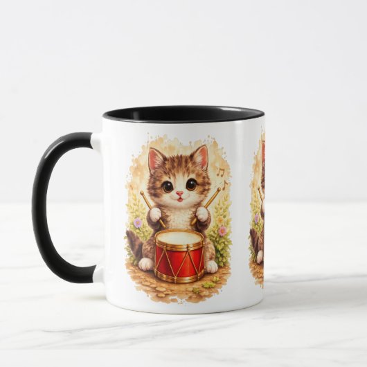 Cute Drummer Cat Coffee Mug – Music Lover マグカップ (左)