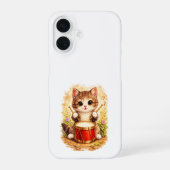Cute Drummer Cat iPhone 16 Case Kawaii Art 16ケース (裏面)