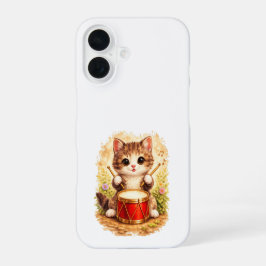 Cute Drummer Cat iPhone 16 Case Kawaii Art 16ケース
