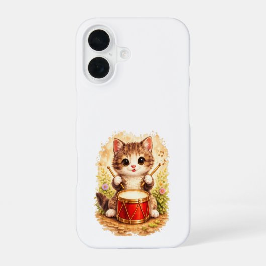 Cute Drummer Cat iPhone 16 Case Kawaii Art 16ケース (裏面)