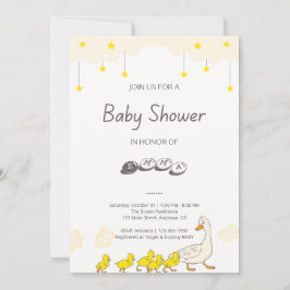 Cute Duck Baby Shower Illustration Minimal Style 招待状