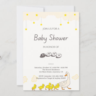 Cute Duck Baby Shower Illustration Minimal Style 招待状