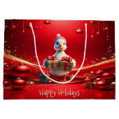 Cute Duck Christmas Holiday Gift Bag ラージペーパーバッグ (裏面)