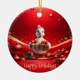 Cute Duck Christmas Holiday Ornament セラミックオーナメント