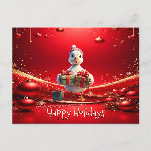 Cute Duck Christmas Holiday Postcard ポストカード (正面)