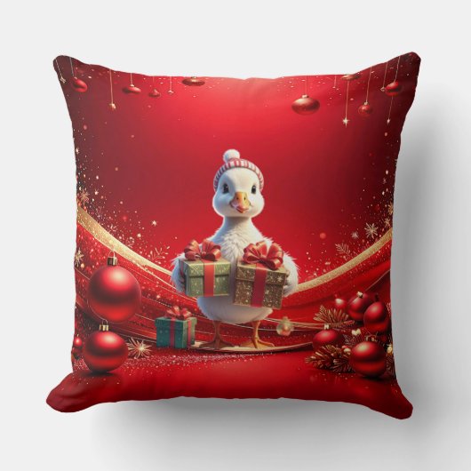 Cute Duck Christmas Holiday Throw Pillow クッション (正面)
