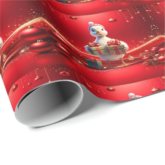 Cute Duck Christmas Holiday Wrapping Paper ラッピングペーパー (ロールコーナー)