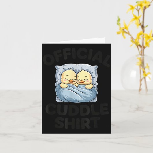 Cute Duck Couple Snuggle Cuddle  カード (黄色い花)