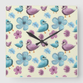 Cute Duck Floral Pattern Aesthetic Pastel Kawaii B スクエア壁時計 (正面)