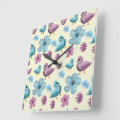 Cute Duck Floral Pattern Aesthetic Pastel Kawaii B スクエア壁時計 (傾斜)