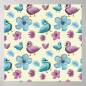 Cute Duck Floral Pattern Aesthetic Pastel Kawaii B ポスター (正面)