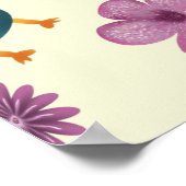 Cute Duck Floral Pattern Aesthetic Pastel Kawaii B ポスター (角)